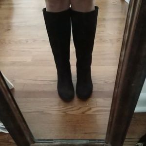 Black Suede Flat Knee boots